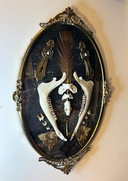 Antique Gold Metal Frame w/ Convex Glass, Bones, Door Hardware, & More