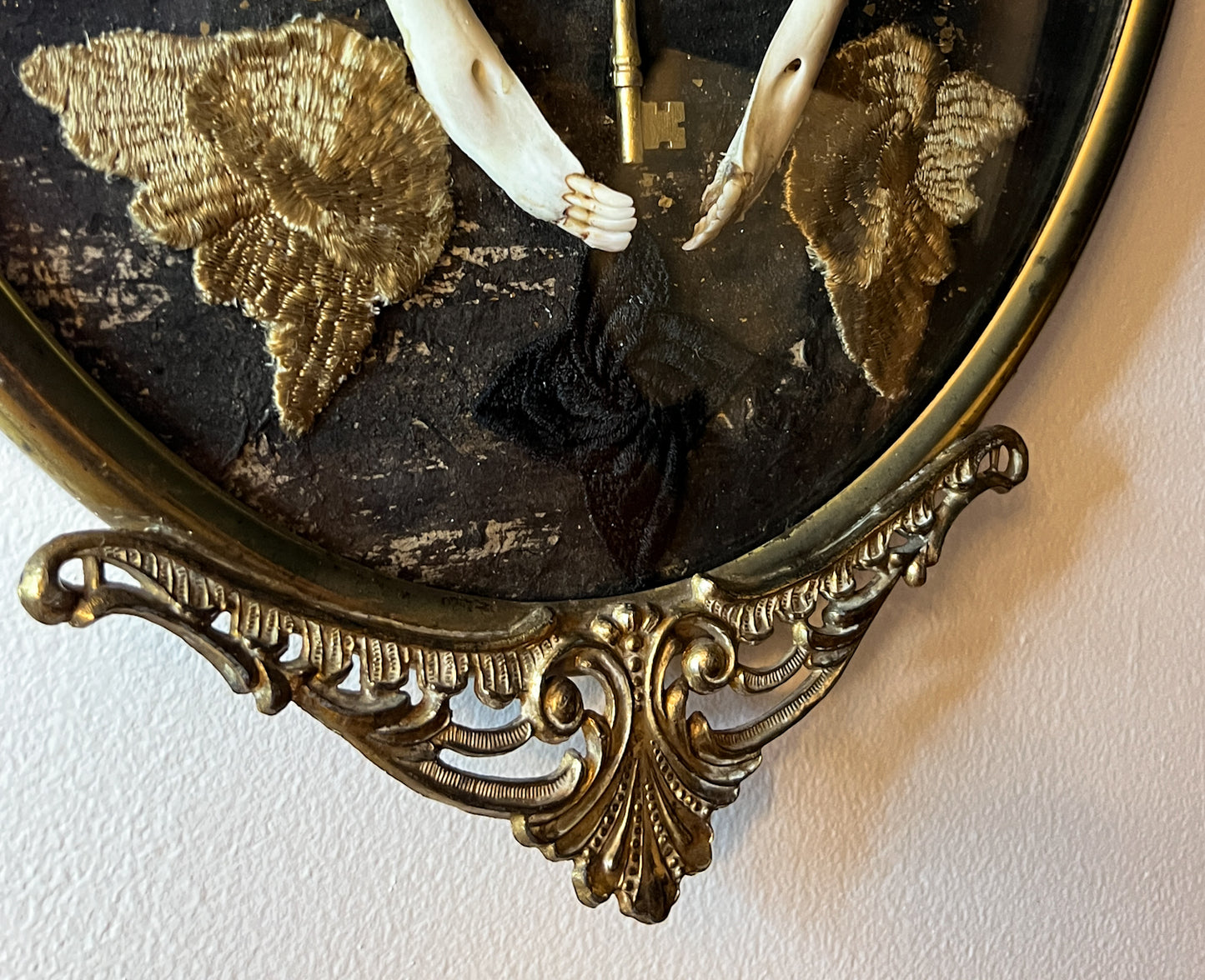 Antique Gold Metal Frame w/ Convex Glass, Bones, Door Hardware, & More