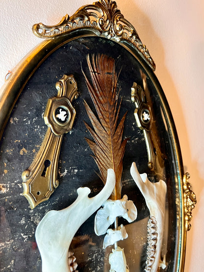 Antique Gold Metal Frame w/ Convex Glass, Bones, Door Hardware, & More