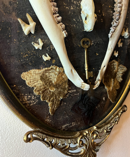 Antique Gold Metal Frame w/ Convex Glass, Bones, Door Hardware, & More