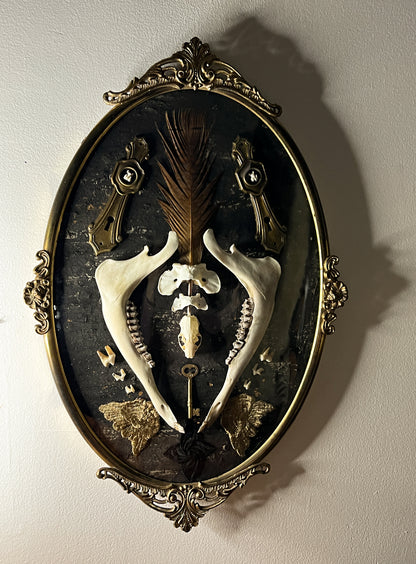 Antique Gold Metal Frame w/ Convex Glass, Bones, Door Hardware, & More